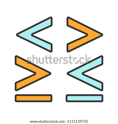 Math symbols color icon. Is less, greater or equal than signs. Isolated vector illustration