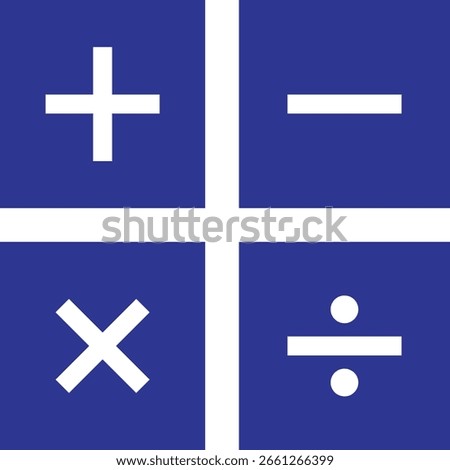 Math symbols, divide and multiply, minus and plus. Mathematical Calculator Sign Icon Set including Plus Minus Divide Multiply Symbols. Vector Image. eps 10