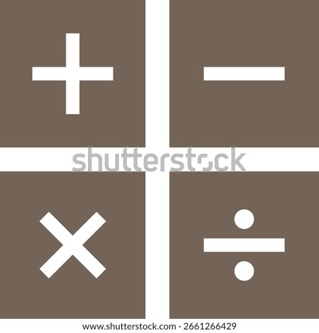 Math symbols, divide and multiply, minus and plus. Mathematical Calculator Sign Icon Set including Plus Minus Divide Multiply Symbols. Vector Image. eps 10