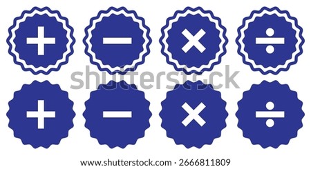 Math symbols, divide and multiply, minus and plus.  Plus, minus, multiply, divide icon set. EPS 10