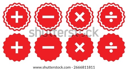 Math symbols, divide and multiply, minus and plus.  Plus, minus, multiply, divide icon set. EPS 10