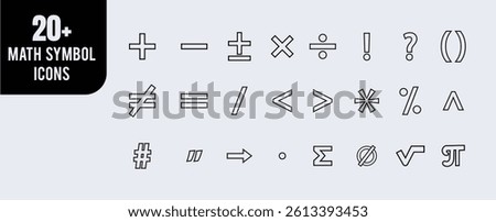 math symbols doodle hand drawn icon set. Outline drawing line clipart symbol collection. Vector illustration