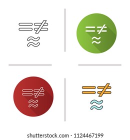 Math symbols icon. Equals, is not and approximately equal to signs. Flat design, linear and color styles. Isolated vector illustrations