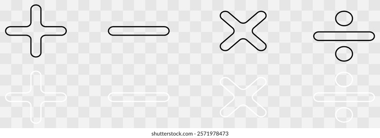 Math symbols icon set. Basic mathematical symbol. Plus and minus icon set. Multiply icon. Equals symbol, division symbol, Calculator button, business finance concept in vector, eps10