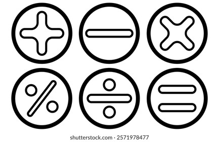 Math symbols icon set. Basic mathematical symbol. Plus and minus icon set. Multiply icon. Equals symbol, division symbol, Calculator button, business finance concept in vector, eps10