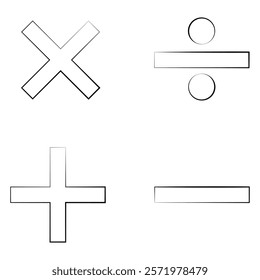 Math symbols icon set. Basic mathematical symbol. Plus and minus icon set. Multiply icon. Equals symbol, division symbol, Calculator button, business finance concept in vector, eps10