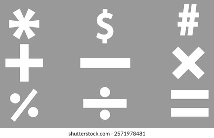 Math symbols icon set. Basic mathematical symbol. Plus and minus icon set. Multiply icon. Equals symbol, division symbol, Calculator button, business finance concept in vector, eps10