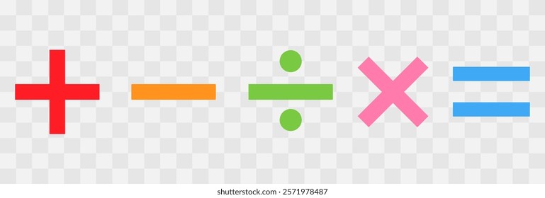 Math symbols icon set. Basic mathematical symbol. Plus and minus icon set. Multiply icon. Equals symbol, division symbol, Calculator button, business finance concept in vector, eps10