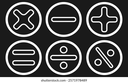 Math symbols icon set. Basic mathematical symbol. Plus and minus icon set. Multiply icon. Equals symbol, division symbol, Calculator button, business finance concept in vector, eps10