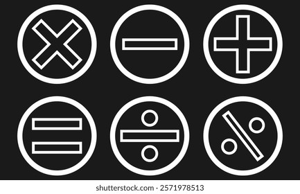 Math symbols icon set. Basic mathematical symbol. Plus and minus icon set. Multiply icon. Equals symbol, division symbol, Calculator button, business finance concept in vector, eps10