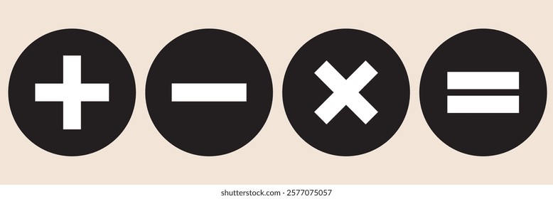 Math symbols icon set. Basic mathematical symbol. Plus and minus icon set. Multiply icon. Equals symbol, division symbol, Calculator button, business finance concept in vector,
