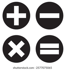 Math symbols icon set. Basic mathematical symbol. Plus and minus icon set. Multiply icon. Equals symbol, division symbol, Calculator button, business finance concept in vector,
