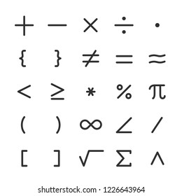 математические символы, набор значок. математические вычисления. Линия с редактируемой обводкой
