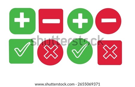  Math symbols icon set. Plus, minus, add and subtract icon set in simple and stroke style in circle with black and white color.  Calculations and mathematical operations.  Addition, subtraction 