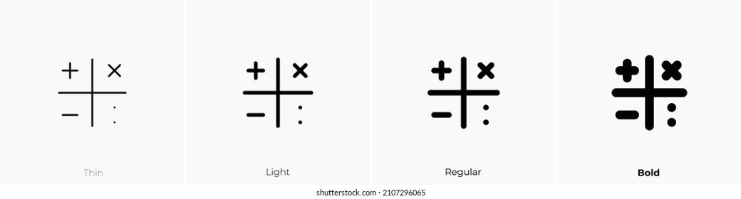 math symbols icon. Thin, Light Regular And Bold style design isolated on white background