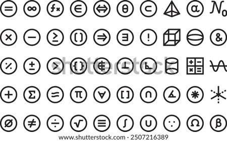 Math symbols icons collection is a vector illustration with editable stroke.