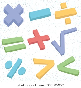 Math Symbols Icons Set. Simple Design, Bright Colors. Vector Stock Illustration
