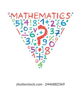 Mathematische Symbole im Dreieck. Bunte Mathematik-Symbole. Mathematik Hintergrund