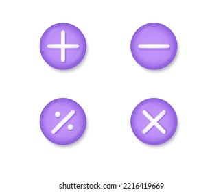 Símbolos matemáticos, cálculos matemáticos, icono de símbolos de color isométrico vector 3d. Botones brillantes de color con signo matemático con sombra de caída.