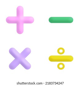 Math symbols plus ,minus,divide,multiplication realistic  icon isolated on white background.