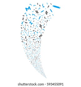 Math Symbols random fireworks stream. Vector illustration style is flat blue and gray iconic symbols on a white background. Object fountain combined from scattered pictograms.