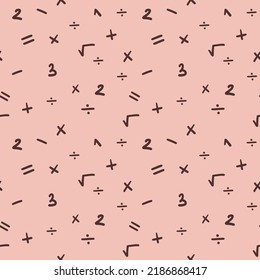 Math symbols seamless pattern. Hand-drawn vector doodles school badges and symbols for backgrounds, banner, cover, cards, stationery, stickers