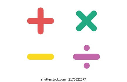 Símbolos matemáticos para la web. Adición simple, sustracción, multiplicación, diseño vectorial de símbolo de división. Icono web de signos matemáticos aislado en fondo blanco. Más menos el cliente de logotipo de división múltiple