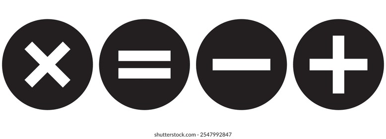 Símbolos matemáticos para el Web. Suma, resta, multiplicación, diseño de Vector de símbolos de división simple. Icono de Web de signo matemático aislado sobre fondo blanco