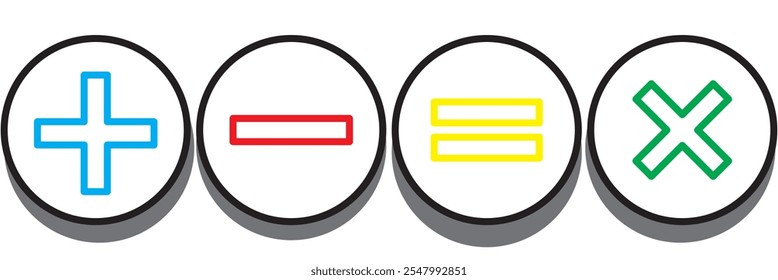 Símbolos matemáticos para el Web. Suma, resta, multiplicación, diseño de Vector de símbolos de división simple. Icono de Web de signo matemático aislado sobre fondo blanco