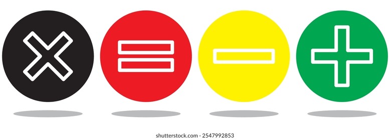 Símbolos matemáticos para el Web. Suma, resta, multiplicación, diseño de Vector de símbolos de división simple. Icono de Web de signo matemático aislado sobre fondo blanco