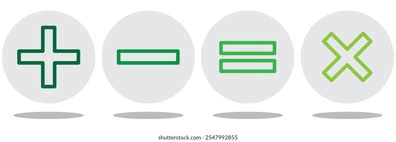 Símbolos matemáticos para el Web. Suma, resta, multiplicación, diseño de Vector de símbolos de división simple. Icono de Web de signo matemático aislado sobre fondo blanco