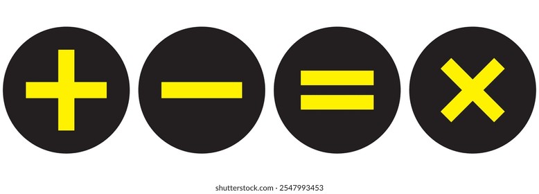 Símbolos matemáticos para el Web. Suma, resta, multiplicación, diseño de Vector de símbolos de división simple.