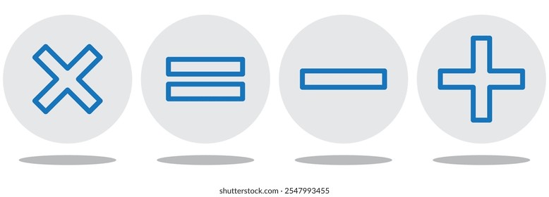 Símbolos matemáticos para el Web. Suma, resta, multiplicación, diseño de Vector de símbolos de división simple.