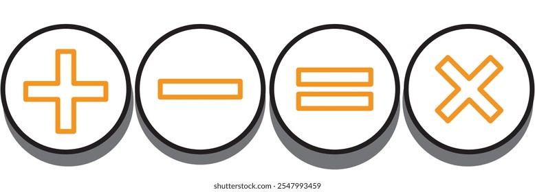 Símbolos matemáticos para el Web. Suma, resta, multiplicación, diseño de Vector de símbolos de división simple.