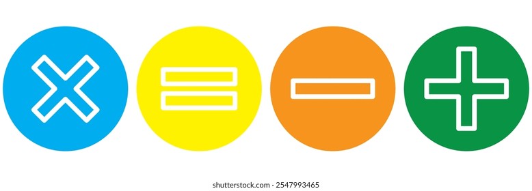 Símbolos matemáticos para el Web. Suma, resta, multiplicación, diseño de Vector de símbolos de división simple.