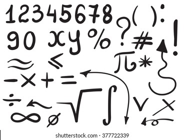 Math symbols for your design. Hand drawn vector set.