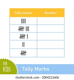 Math task with tally marks. Counting game for preschool and school children. Educational mathematical game. Vector illustration isolated on white background.