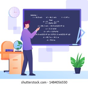 math teacher flat illustration in blackboard