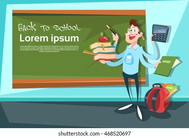 Math Teacher Over Class Board Back To School Education Banner Flat Vector Illustration