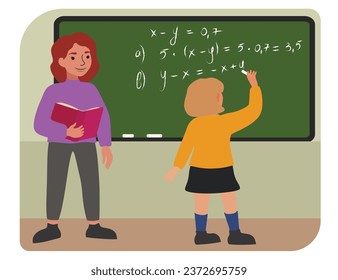 Math teacher and school girl during lesson in classroom