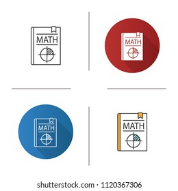 Math textbook icon. Mathematics book. Geometry. Flat design, linear and color styles. Isolated vector illustrations