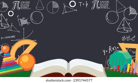 Math Theme Blank Banner with Math Tools illustration