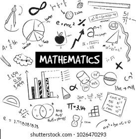 Math theory and mathematical formula equation and model or graph doodle handwriting icon in white isolated backgroundl used for school education, create by vector
