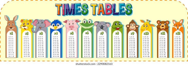 Gráfico de tiempos matemáticos de tabla ilustración de tema animal