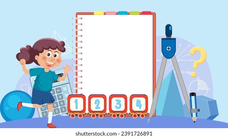 Math Tools Theme: Girl on Blank Notebook illustration