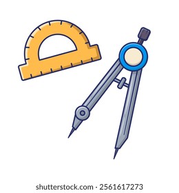 Math Tools Vector Illustration. Vector illustration of a compass and ruler. Ideal for math lessons, geometry illustrations, and educational resources.