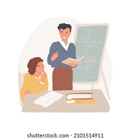 Math tutor isolated cartoon vector illustration. Math one-on-one teaching, algebra home-based tutoring, tutor drawing graphs and formulas on a whiteboard, academic coaching cartoon vector.