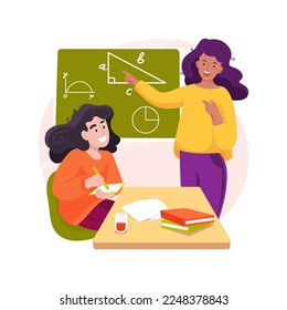 Math tutor isolated cartoon vector illustration. Math one-on-one teaching, algebra home-based tutoring, tutor drawing graphs and formulas on a whiteboard, academic coaching vector cartoon.