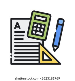 Vetor matemático para aritmética e educação de números. Ícone de símbolo de equação e matemática para aprendizagem, solução de problemas e trabalho escolar. Ícone Linha Preenchida