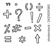 Math vector icons set in doodle style. Symbol in simple design. Cartoon object hand drawn isolated on white background.